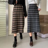 Plus Size S-5XL Long Skirts Women High Waist A-line Retro Plaid Autumn Tender Back Split Classic Daily Ladies Streetwear Bottoms