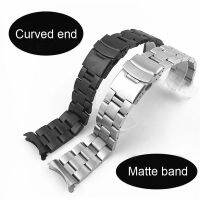 ☞™♠ Solid Curved End 22 มม. 20 มม. Stainless Steel Watch Band เงิน ดำ Matte Metal Strap Bracelet Women Men Watchbands with Pins