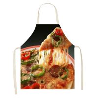 Restaurant Kitchen Pizza Hamburger Printed Kitchen Aprons for Women Linen Home Cooking Baking Waist Bib Pinafore Cleaning Tools Aprons