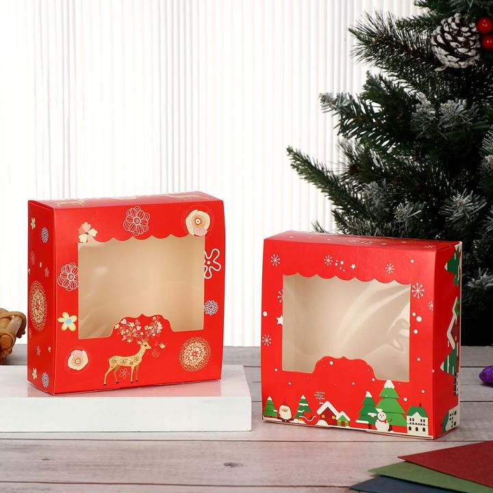 enddiiyu-1-10pcs-ช็อคโกแลต-คัพเค้ก-4-ถ้วย-กล่องของขวัญคริสต์มาส-กล่องเค้กคริสต์มาสกระดาษแข็ง-กล่องห่อของขวัญ-กล่องบรรจุภัณฑ์เค้ก