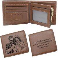 Engraving Picture Wallet DIY Customized Image Carving Text Mens  Short Slim Three Fold Leather Fathers Day Zipper Coin Purse