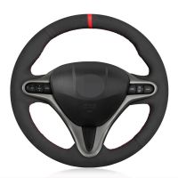 Car Steering Wheel Cover DIY Hand-stitched Black Suede For Honda Civic Civic 8 2006 2007 2008-2010 2011 (3-Spoke) Accessories