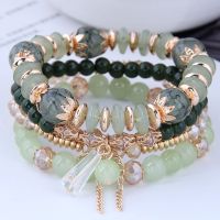 DIEZI Korean Trendy Multicolor Green Crystal Beads Rope Bracelets Women Girls Elastic Tassel Wrap Bracelet Pulseira Feminina