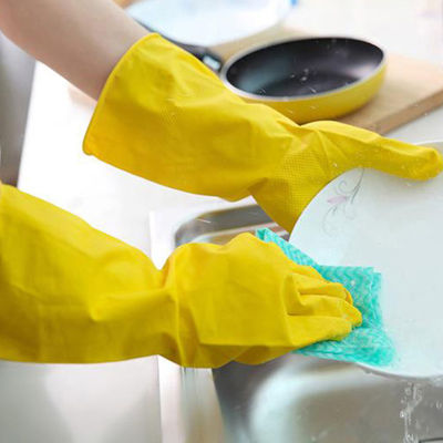 จานในห้องครัวถุงมือซักล้างทำความสะอาดบ้านยางกันน้ำได้ยาวถุงมือซักล้าง