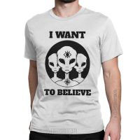 I Want To Believe Aliens Existence T-Shirt For Men Crewneck Pure Cotton T Shirts Classic Tee Shirt Gift Idea Clothing