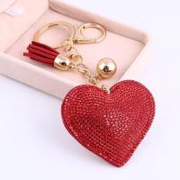 Luxury Bling Rhinestone Heart Shape Keychains Women Girls Leather Keyring With Tassel For Purse Charms Backpack Accessories