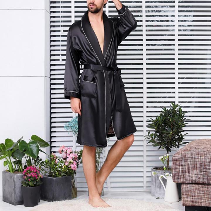 ชุดนอนผ้าไหมชุดนอนพักผ่อนสีดำเสื้อคลุมอาบน้ำสำหรับผู้ชายเสื้อคลุมอาบน้ำขนนุ่มชุดเดรสชั้นสูงสำหรับ-comfort
