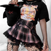 Mall Gothic Grunge ฤดูร้อนกระโปรงมินิผู้หญิง Punk Y2K VINTAGE Lace Harajuku streetwear สูงเอวกระโปรงผ้าพันแผลเซ็กซี่ skinrt