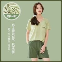 One anti-convex tencel cotton pajamas with chest pad womens summer short-sleeved shorts round neck pullover can be worn outside cool feeling ladies top