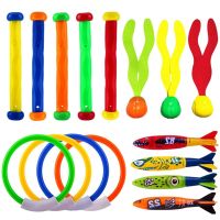 Diving Toys Underwater Sinking Swimming Pool Toy, Diving Rings &amp; Sticks, Torpedoes, Water Grass, Dive Training Gift for Kids ( Pack of 16 )