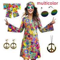 Womens Halloween Floral 1960S 1970S Hippie Costume Dress Women Hippie Costume Set Halloween Party Disco 70S Dance Costume S