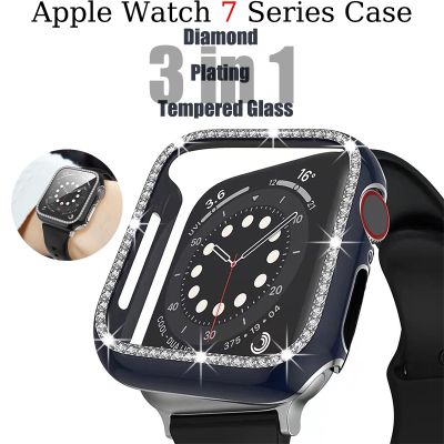 เคสเพชร Apple Watch 7 Series สำหรับ I Watch,เคสเคลือบกระจกนิรภัย41มม. 45มม. อุปกรณ์เสริมสำหรับ Apple Watch