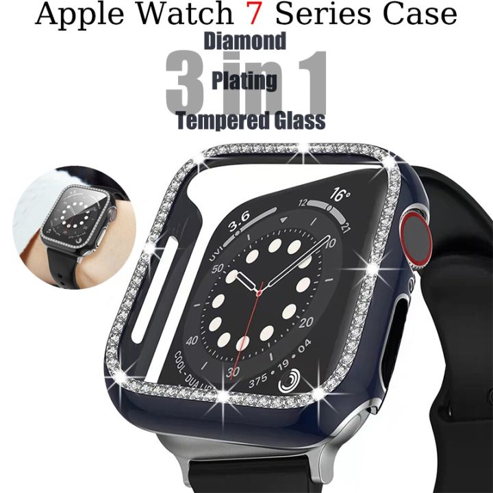 เคสเพชร-apple-watch-7-series-สำหรับ-i-watch-เคสเคลือบกระจกนิรภัย41มม-45มม-อุปกรณ์เสริมสำหรับ-apple-watch