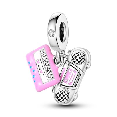 Pink Vintage Radio And Tape Music Dangle Charm fit Bracelet Necklace Bead Pendant Silver Color DIY Women Jewelry 2023 New Trend