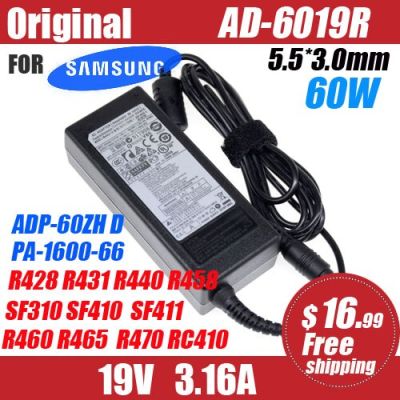 AD-6019R เดิมชาร์จไฟพาวเวอร์ซัพพลายอะแดปเตอร์ AC 60W 19V 3.16A สำหรับ Samsung NP305E5AI R423 RV411 RF411 PA-1600-66 PCGAD-6019 Yuebian