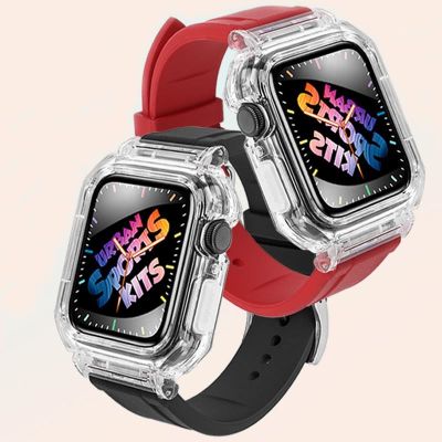 ♣☫♝ สายยาง Fluoro โปร่งใสสำหรับ Apple Watch iWatch SE 8 7 6 5 4 42 มม. 44 มม. 45 มม. เปลี่ยนสาย DIY การปรับเปลี่ยน