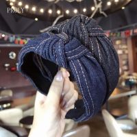 【YF】 PROLY New Fashion Denim Hairband Wide Side Headband Center Knot Headwear Soft Turban Hair Accessories