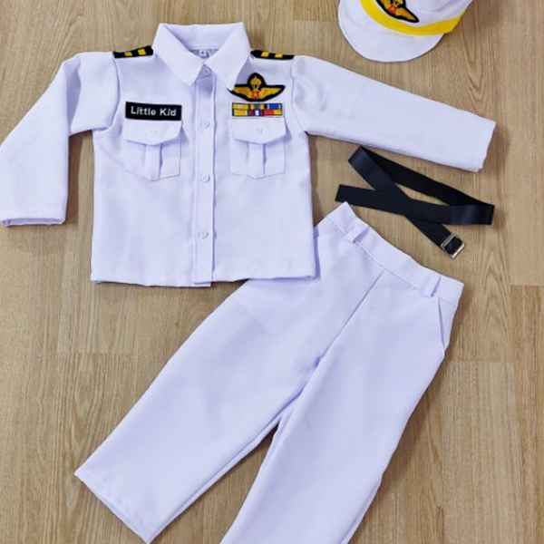 งานไทย-พร้อมส่ง-ชุดข้าราชการเด็กสีขาว-ชุดทหารสีขาว-ชุดอาชีพเด็กในฝัน-เสื้อ-กางเกง-หมวก-เข็มขัด