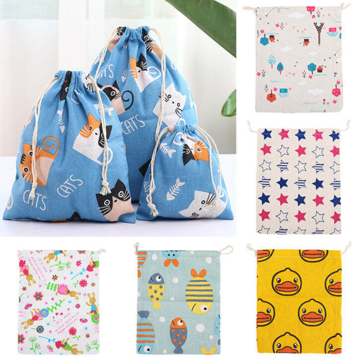 ready-stock-korean-cotton-linen-gift-storage-bag-drawstring-travel-clothes-toy-organize-cloth-bag