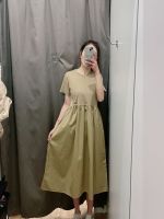 Uniqlo summer fashion splicing flared skirt temperament slim mid-length round neck short-sleeved dress 458682