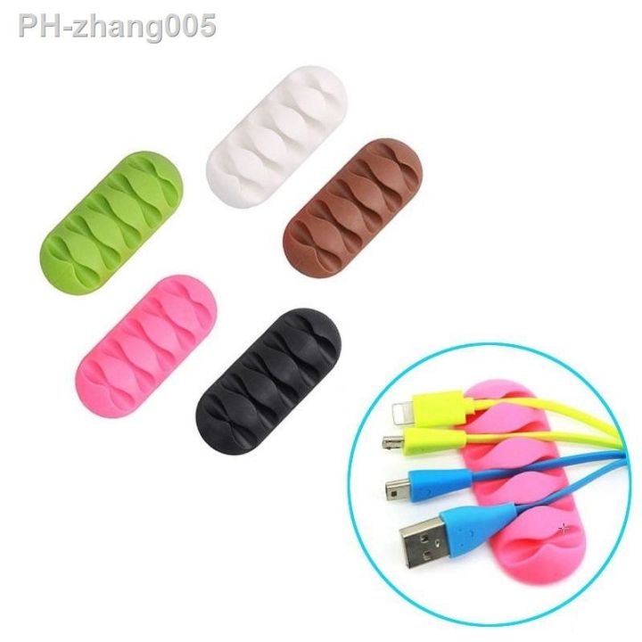 5-clip-cable-holder-silicone-cable-organizer-usb-winder-management-clips-holder-for-mouse-earphone-headset-etc-white