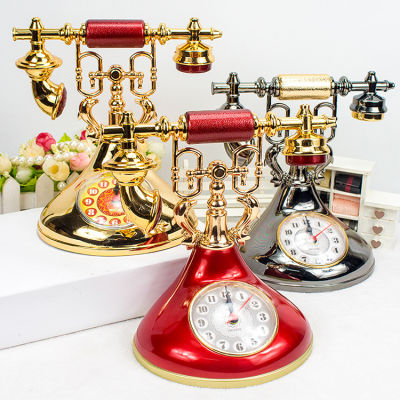 นาฬิกาปลุกโทรศัพท์ตั้งโต๊ะสวิงสไตล์ยุโรป Jam Beker Kecil นาฬิกาแขวน Jam Beker Kecil ชุบไฟฟ้าคลาสสิก Pengluomaoyi