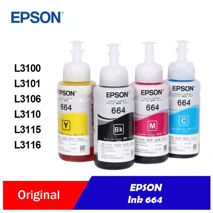 ORIGINAL EPSON T664 664 BLACK CYAN MAGENTA YELLOW Series for Printer ...