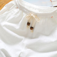 Summer lovers solid casual shorts male linen knee length cotton Board shorts men drawstring thin Breathable Male Bermuda white