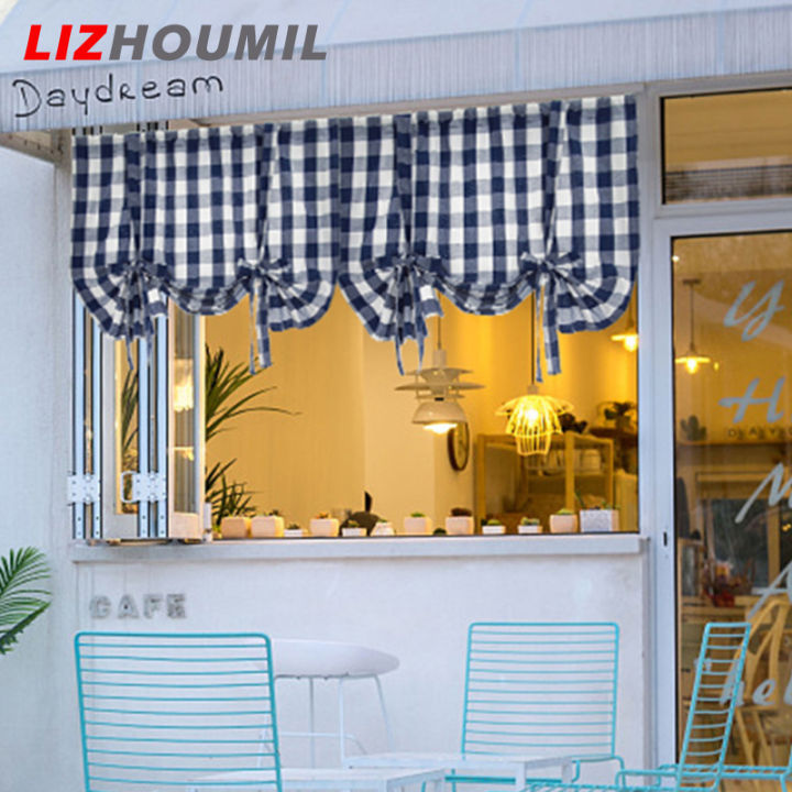 lizhoumil-ลายตารางผ้าลินินปรับได้-1ชิ้นผ้าลินินผ้าฝ้ายลายตารางม่านโรมันผ้าม่านสำหรับห้องครัวม่านขนาดเล็กผ้าม่านร้านกาแฟ