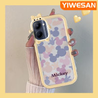 เคส Chenyyyka สำหรับ Realme C33 C33 2023 C35 C55 Narzo N55 Narzo Narzo 50A Prime การ์ตูนน่ารักสีม่วงชมพูมิกกี้เมาส์มีขอบสีสันสดใสเคสโทรศัพท์โปร่งใส Little Monster เลนส์กล้องถ่ายรูปเคสกันกระแทกกันกระแทก