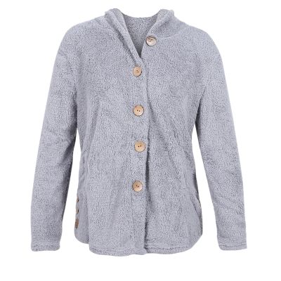 Womens Coat Oversize Size Button Plush Tops Hooded Loose Cardigan Outwear Winter Jacket