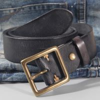 Vintage 100 Cowhide High Quality Retro Non-interlayer Natural Leather Copper Buckle Mens Belt Jeans Casual Pants Belt