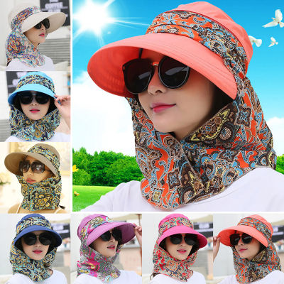 [hot]Lady Women Summer Outdoor Hat Cap Riding Anti-UV Sun Hat Beach Foldable Sunscreen Floral Print Caps Neck Face Wide Brim Hat