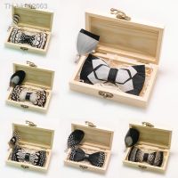 ✔☎✖ Wedding Bow Tie for Men handmade feather bow tie black white Pre-tied bowtie brooch wooden box Set for Party birthday Gift