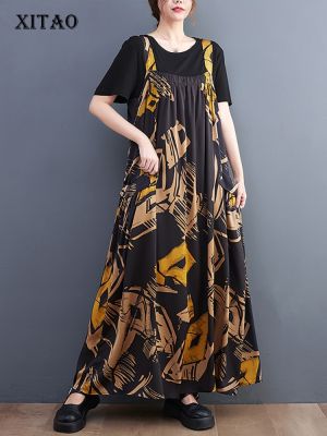 XITAO Dress Casual Fashion Loose Print Strap Dress