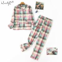 Plus Size S-XXXL Sleepwear Womens Pajamas Set Ladies Warm Flannel Cotton Home Wear Suit Autumn Winter Plaid Print Pajamas Sleep