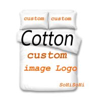 Customize Photo Logo Cotton Bedding Set Luxury Brand Duvet Cover Set with Pillowcase DIY Kids Adult Bed Set King Queen Size 3pcs