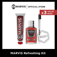 [ MARVIS Refreshing Kit ] Cinnamon Mint 85 ML + Mouthwash Cinnamon Mint 120ML + Toothbrush White