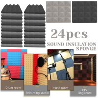 24PCS Acoustic Foam Panel Sound Stop Absorption Sponge Soundproof Wall Stickers Sponge KTV Sound proofSponge Wall Stickers Adhesives Tape