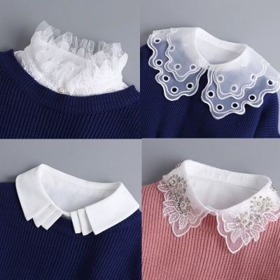 Fashion Cotton Lace Fake Collar Shirt Women Detachable Collar Women amp; 39;s shirt False Tie Lapel Blouse Top галстук Nep Kraagie