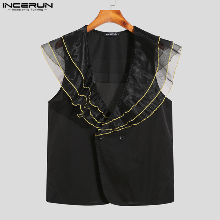 incerun-เสื้อแจ็คเก็ตบุรุษเสื้อแขนกุดปาร์ตี้มีระบายเสื้อยืดหนึ่งตัวถังเสื้อยืด-ชุดลำลอง-3