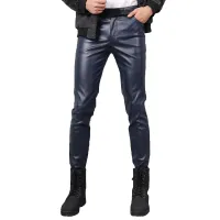 TSINGYI Spring Summer Moto Skinny Elastic Faux Leather Pants Men Black Gold White Thin PU Leather Trousers nd Men Clothing