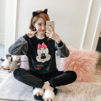 2021 Womens Pajamas Pajama Set Home Wear Long Sleeve Cartoon Pijama Set Sleepwear Women Pyjamas Thick Warm Nightwear