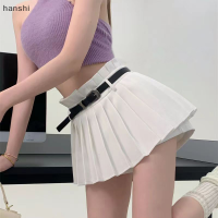 hanshi [2023 new HOT FASHION] กระโปรงเอวสูงสีหวานของผู้หญิงกระโปรงสีทึบกระโปรงจีบ