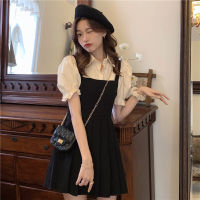 พร้อมส่ง ? ? Panda dress เดรสแขนสั้นแต่งเหมือนใส่ 2 ชั้น (IN37795)