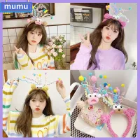 MUMU ตุ๊กตาผ้าพลัฌ ที่คาดผมม้วนขนสัตว์ ม้วนขนแกะ การ์ตูนลายการ์ตูน ที่คาดผมไส้กรอก แฟชั่นสำหรับผู้หญิง ตลกๆ ห่วงรัดผมแบบเกลียวสปริง ปาร์ตี้วันเกิดปาร์ตี้