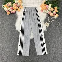 Wide Leg Pants for Women Summer Korean Style Button Loose Slit High Waist Trouser