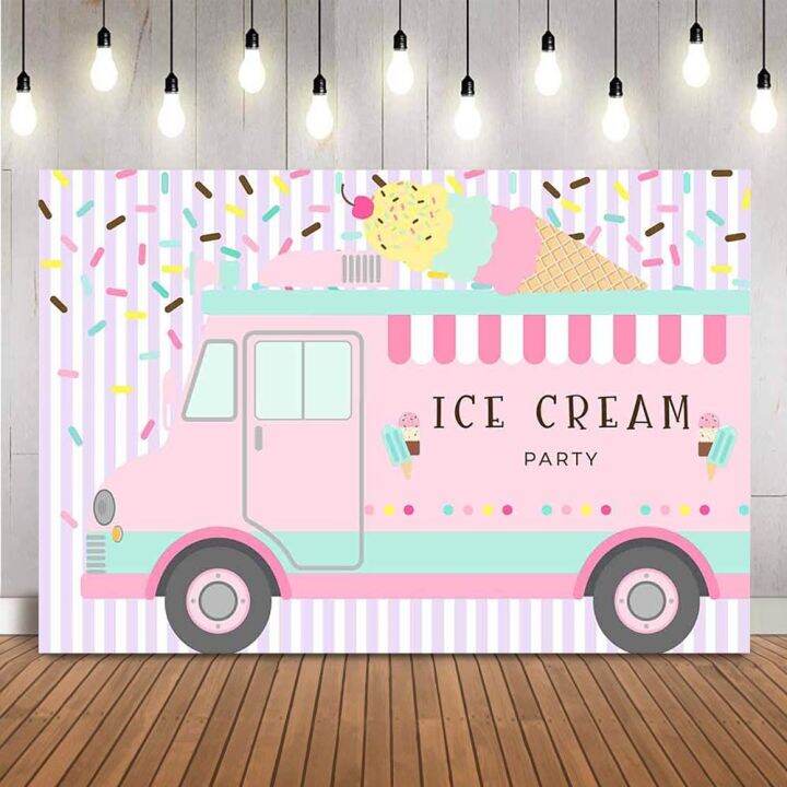 Ice Cream Birthday Party Backdrop Pink Girl Donut Photo Background ...