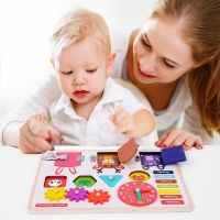 Montessori Unlock Busy Board Kid Toys Wooden Latches Activity Board Clock Color Shape Cognition Puzzle Educational Children Toys