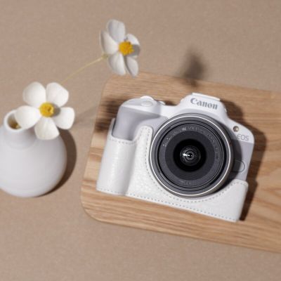 Handwork กระเป๋าหนัง PU เคสกล่องร่างกายสำหรับ CANON EOS R50 R50 R100ฐานเคสโทรศัพท์กันกระแทกเปิดประตูแบตเตอรี่